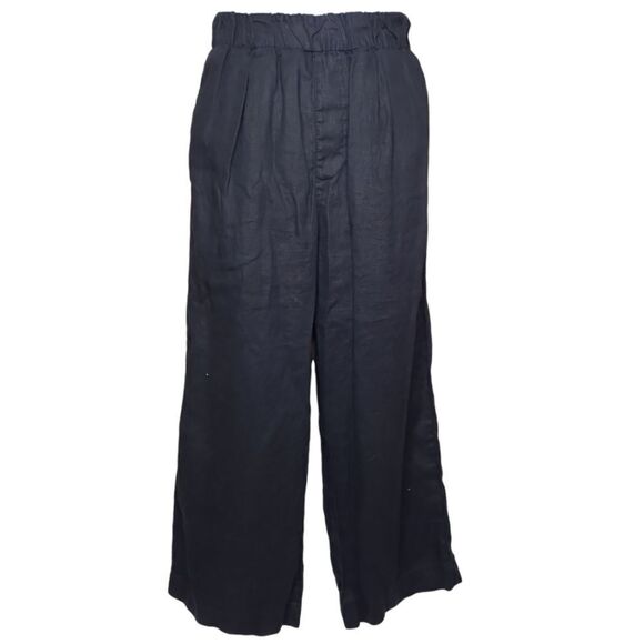 WHITE SAND black linen coastal grandma wide leg‎ pull on beach pants 46/M - Picture 1 of 10